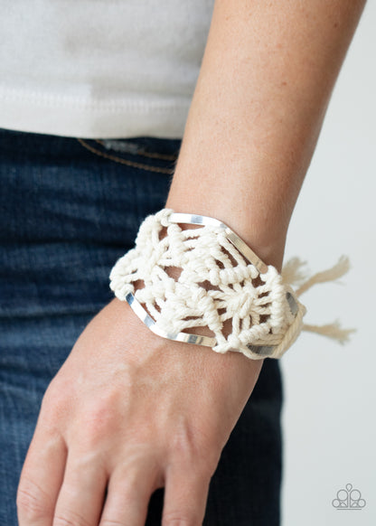 Paparazzi Macrame Mode White Cuff Bracelet - Life Of The Party Exclusive September 2020