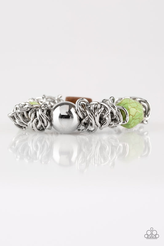 Paparazzi Mesmerizingly Magmatic Green Stretch Bracelet - P9SE-GRXX-083XX