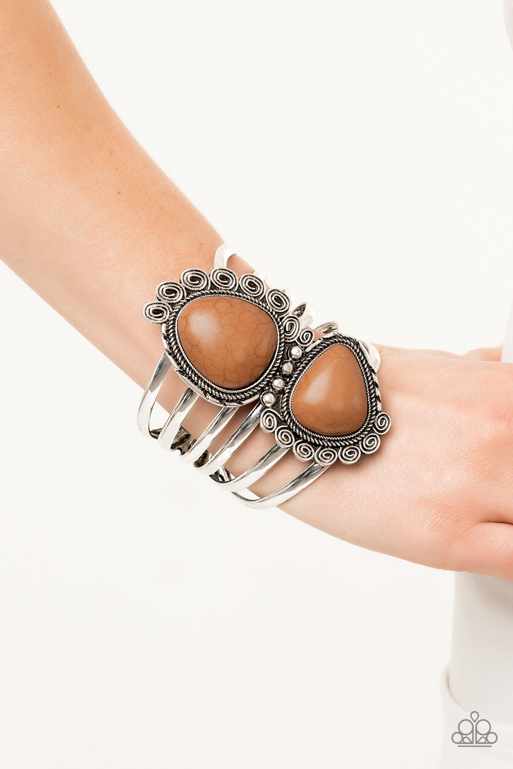 Paparazzi Nature Bound Brown Stone Hinged Cuff Bracelet