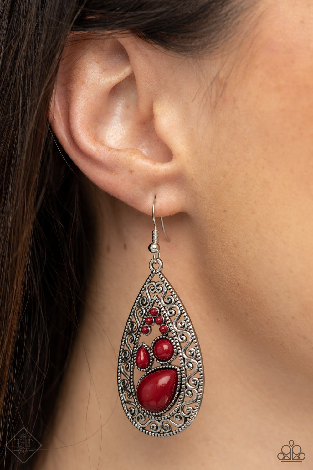 Paparazzi Nautical Daydream Red Fishhook Earrings - Fashion Fix Glimpses of Malibu January 2022