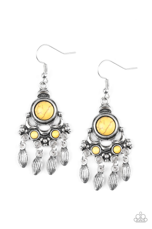 Paparazzi No Place Like Homestead Yellow Stone Fishhook Earrings