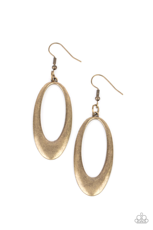 Paparazzi OVAL The Hill Brass Fishhook Earrings - P5RE-BRXX-118XX