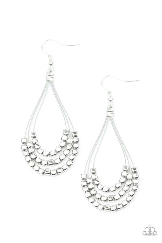 Paparazzi Off The Blocks Shimmer Silver Fishhook Earrings - P5DA-SVXX-085XX