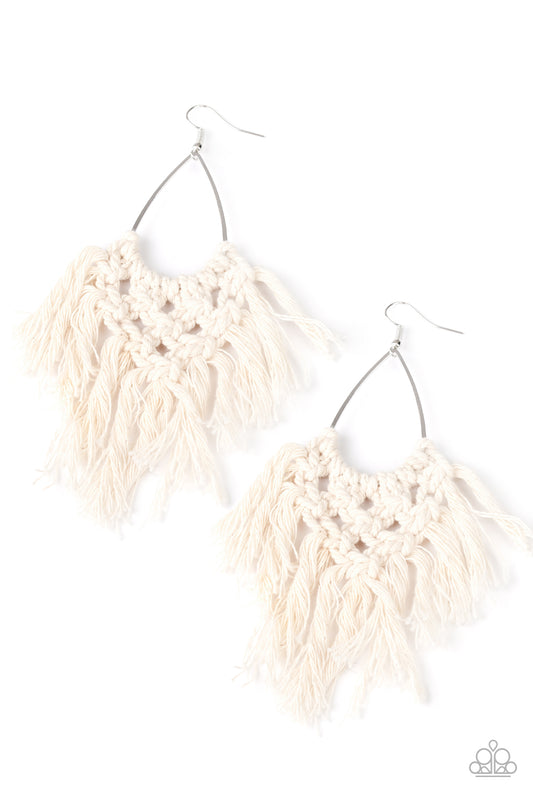 Paparazzi Oh MACRAME, Oh My White Fishhook Earrings - P5ST-WTXX-013XX