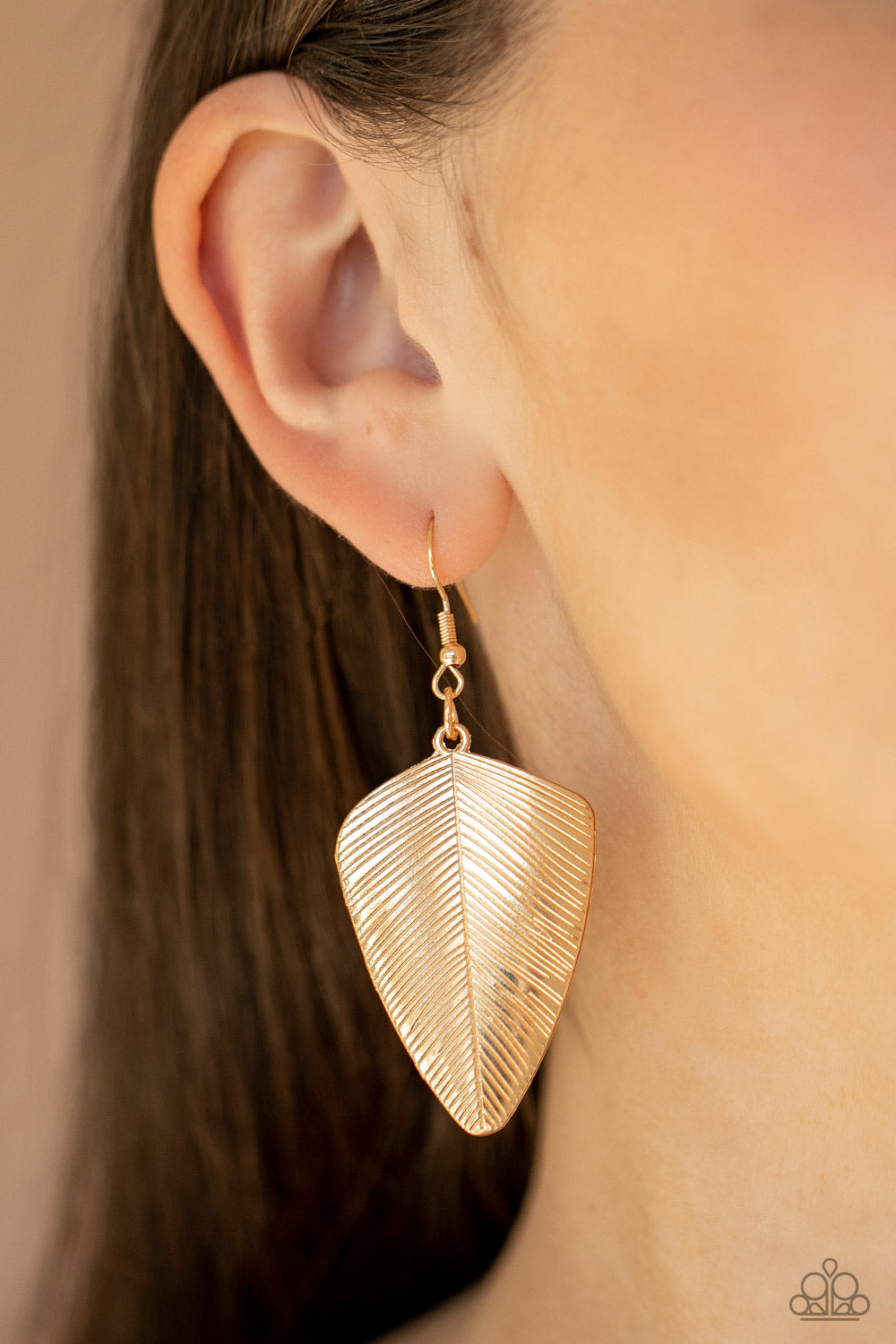 Paparazzi One Of The Flock Gold Feather Fishhook Earrings