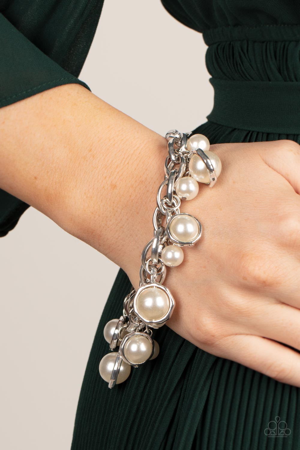 Paparazzi Orbiting Opulence White Clasp Bracelet - P9RE-WTXX-196DI