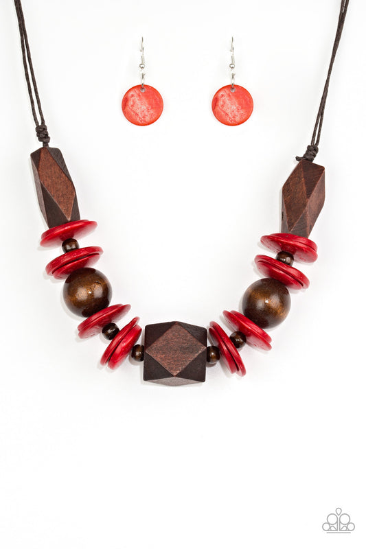 Paparazzi Pacific Paradise Red Wood Short Necklace - P2SE-RDXX-200XX
