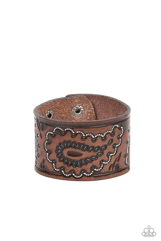 Paparazzi Paisley Pioneer Blue Single Wrap Snap Bracelet - P9UR-BLXX-206XX