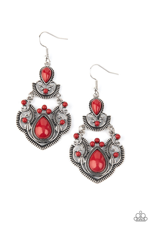 Paparazzi Palm Tree Tiaras Red Fishhook Earrings - P5ST-RDXX-009XX