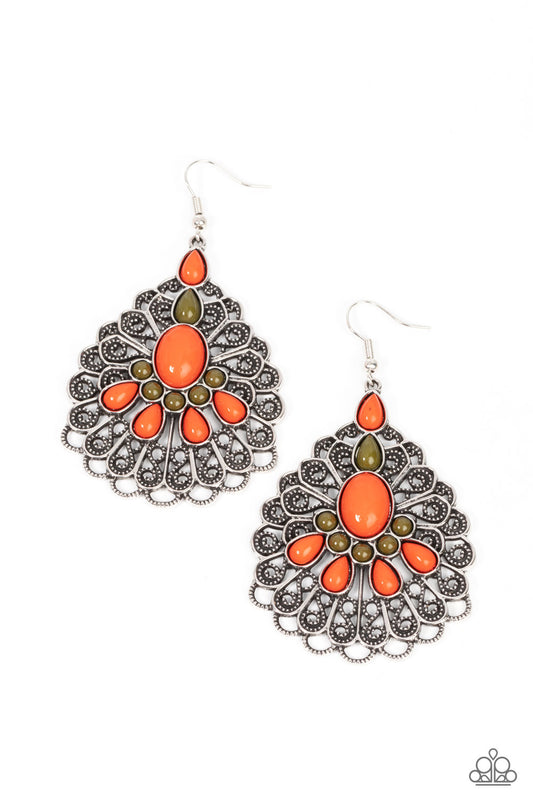Paparazzi Peacock Prance Orange Fishhook Earrings - P5WH-OGXX-169XX
