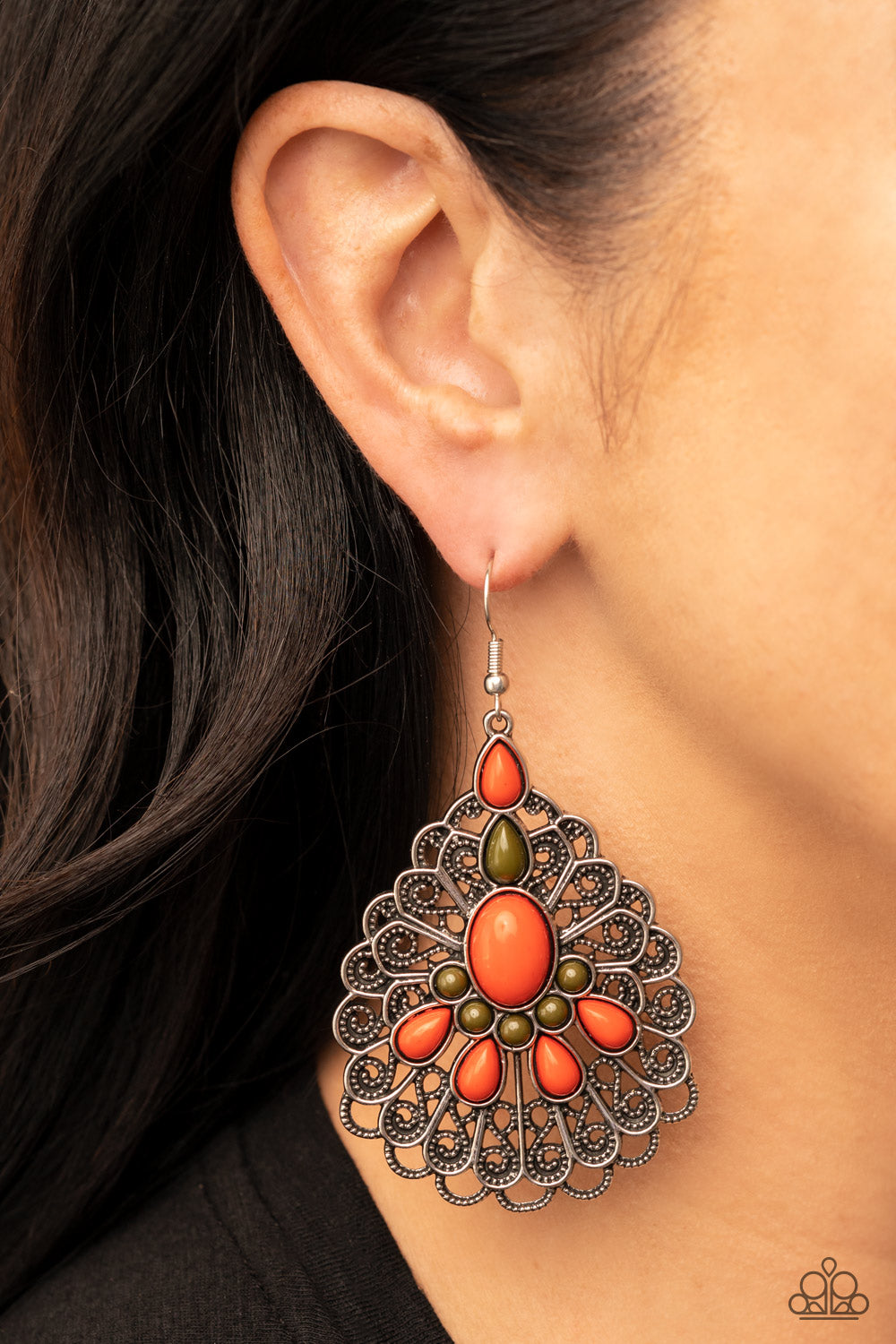 Paparazzi Peacock Prance Orange Fishhook Earrings - P5WH-OGXX-169XX