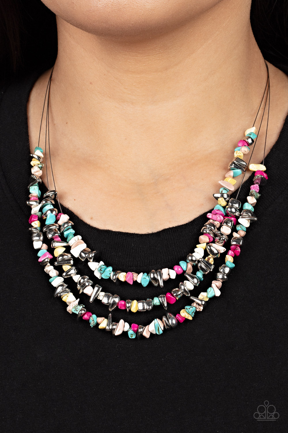 Paparazzi Placid Pebbles Multi Short Necklace - P2SE-MTXX-229XX