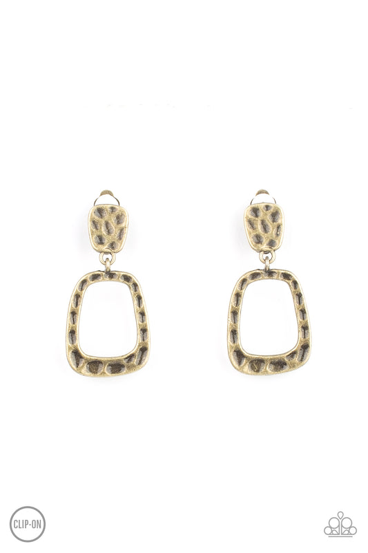 Paparazzi Playfully Primitive Brass Clip-On Earrings - P5CO-BRXX-023XX