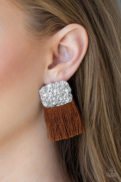 Paparazzi Plume Bloom Brown Post Earrings