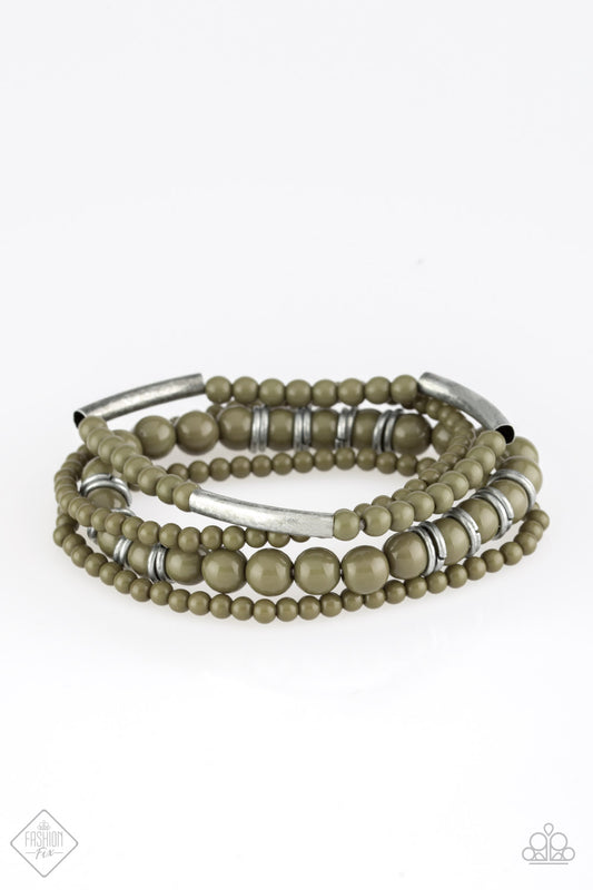 Paparazzi Positively Pioneer Green Stretch Bracelet - Fashion Fix Exclusive Sunset Sightings October 2018