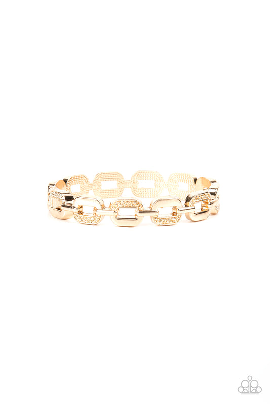 Paparazzi Powerhouse Plunder Gold Bangle Bracelet - P9BA-GDXX-102XX