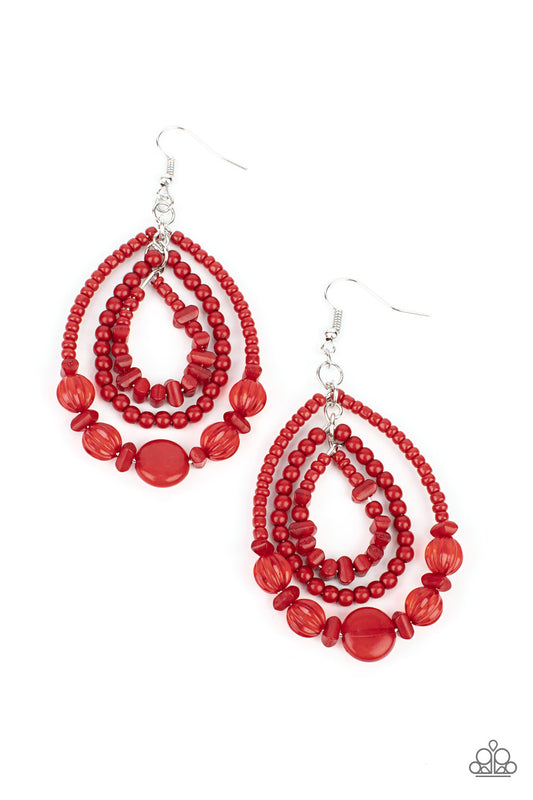 Paparazzi Prana Party Red Fishhook Earrings - P5SE-RDXX-190XX