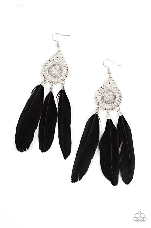 Paparazzi Pretty in Plumes Black Fishhook Earrings - P5SE-BKXX-290XX