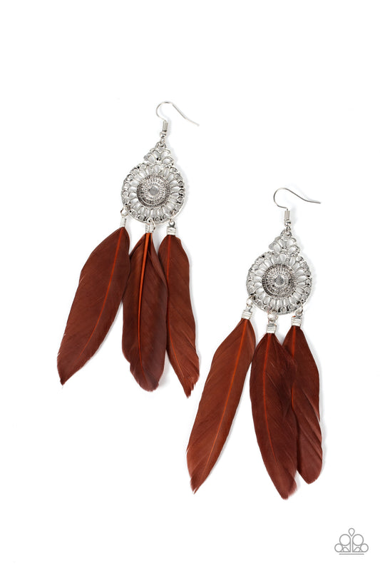 Paparazzi Pretty In PLUMES Brown Fishhook Earrings - P5SE-BNXX-193XX