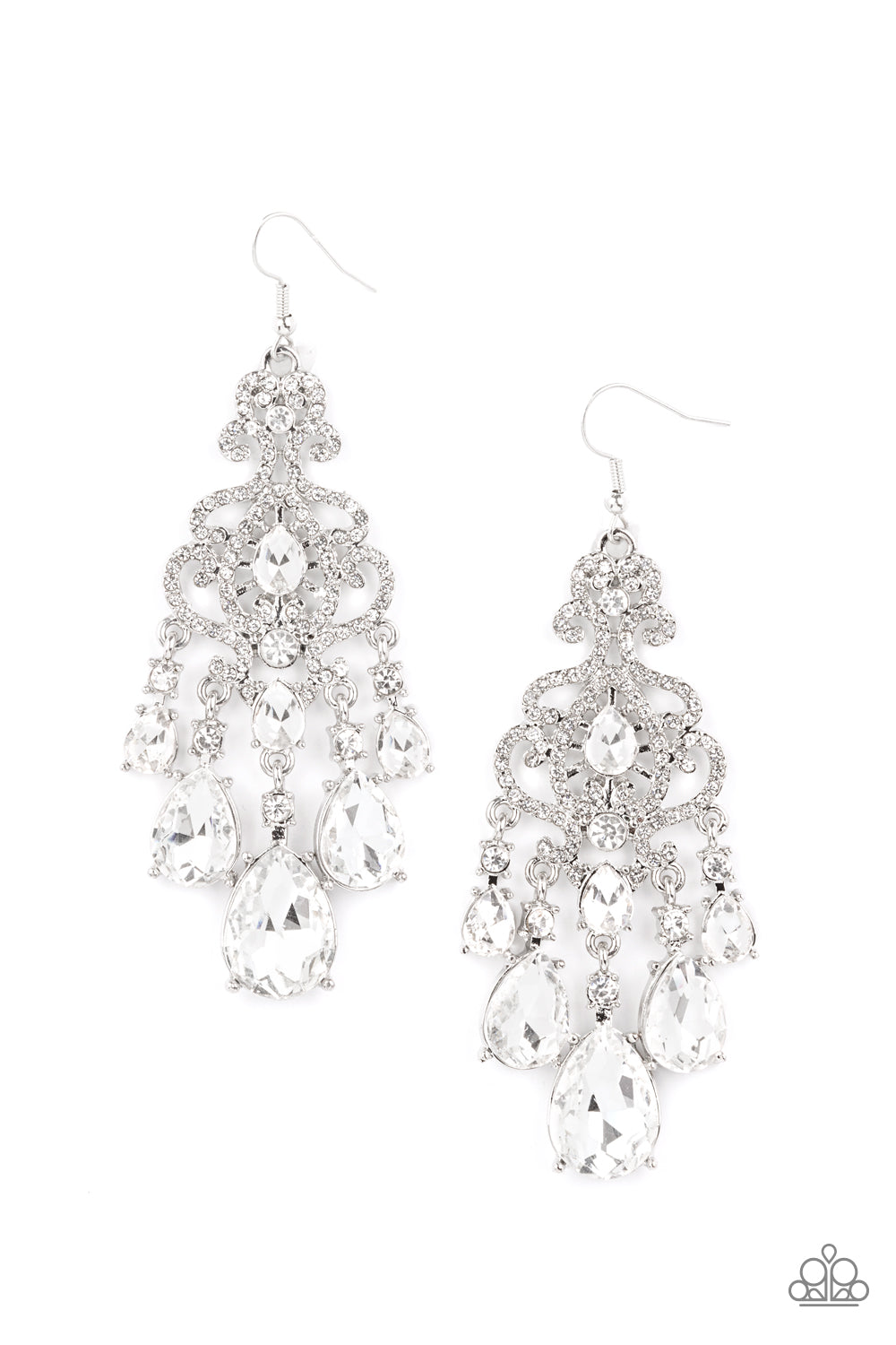 Paparazzi Queen Of All Things Sparkly White Fishhook Earrings - EMP Exclusive 2021