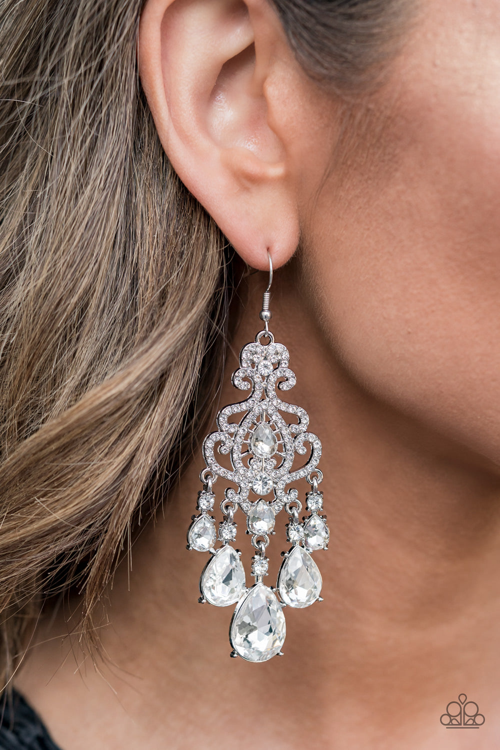 Paparazzi Queen Of All Things Sparkly White Fishhook Earrings - EMP Exclusive 2021