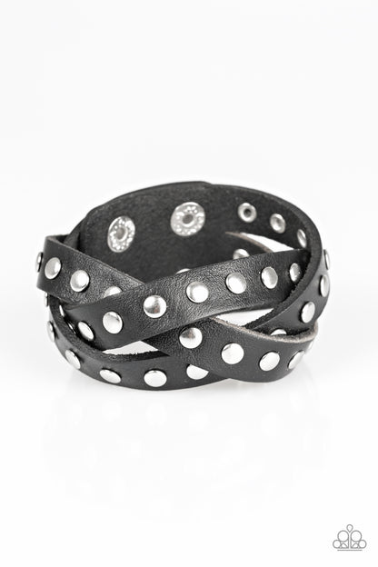 Paparazzi Race and Rally Black Single Wrap Snap Bracelet  P9UR-BKXX-292XX