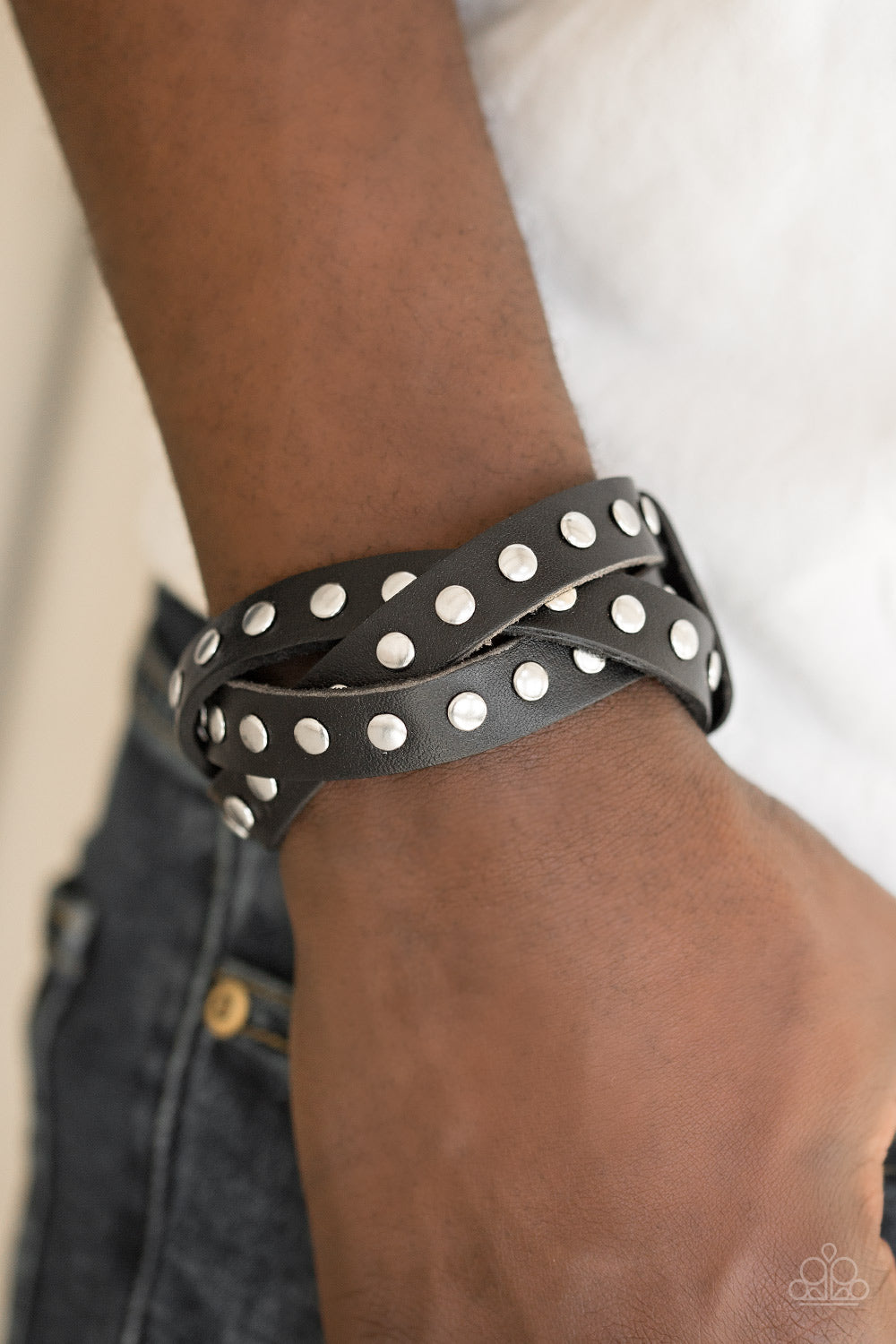 Paparazzi Race and Rally Black Single Wrap Snap Bracelet  P9UR-BKXX-292XX