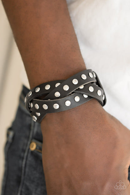 Paparazzi Race and Rally Black Single Wrap Snap Bracelet  P9UR-BKXX-292XX