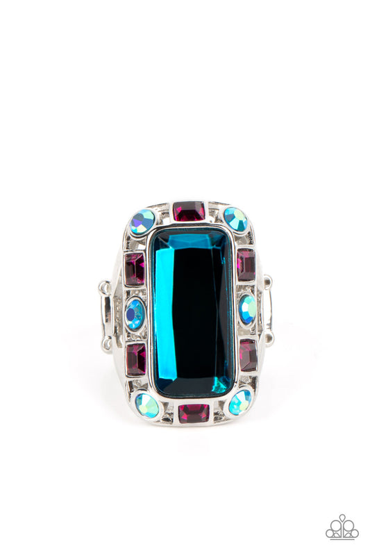 Paparazzi Radiant Rhinestones Blue Ring - Life Of The Party Exclusive December 2022 - P4ST-BLXX-019XX