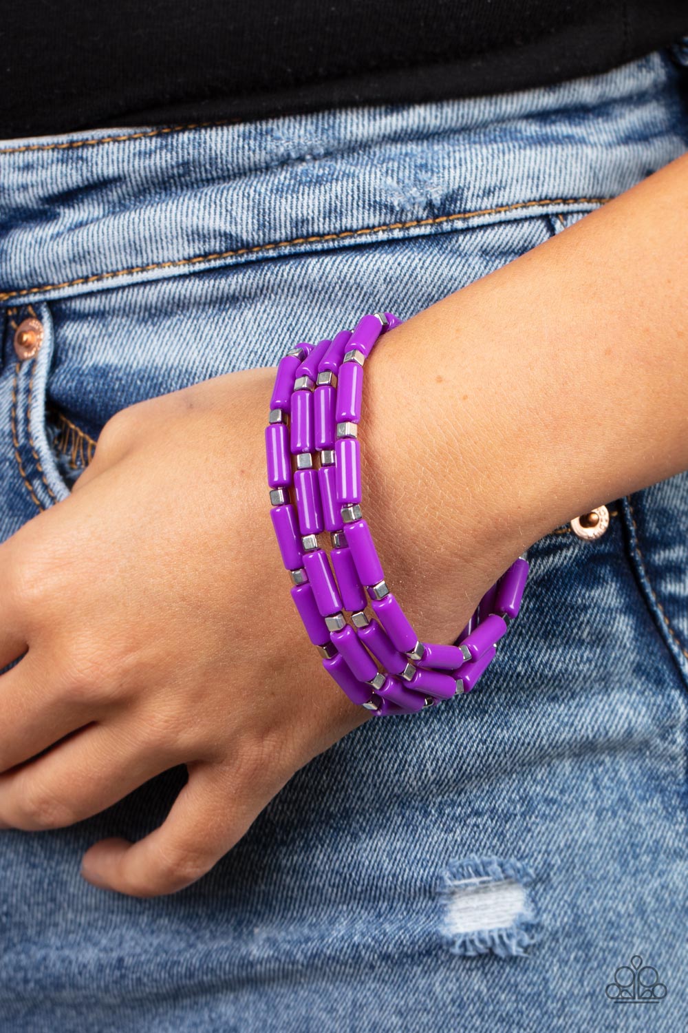 Paparazzi Radiantly Retro Purple Stretch Bracelet - P9WH-PRXX-257XX