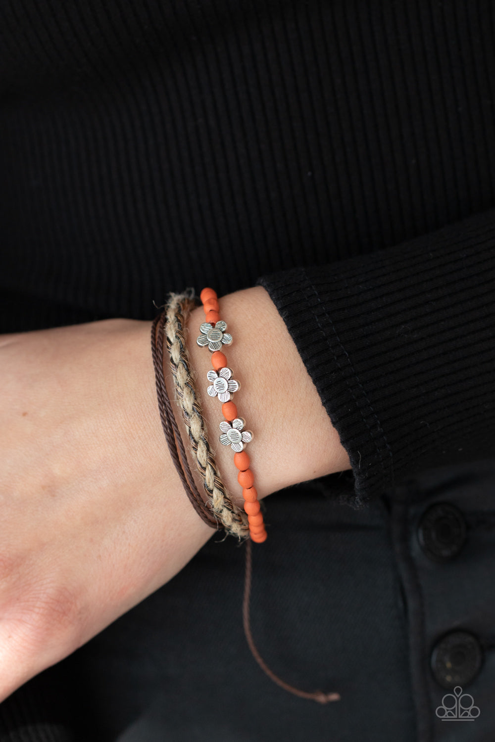 Paparazzi Raffia Remix Orange Sliding Knot Bracelet - P9UR-OGXX-052XX
