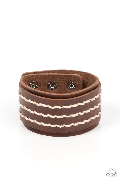 Paparazzi Real Ranchero Brown Men's Single Wrap Snap Bracelet - P9UR-BNXX-655XX