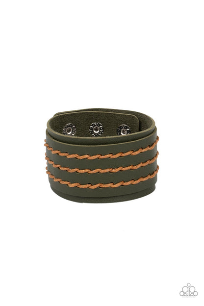 Paparazzi Real Ranchero Green Men's Single Wrap Snap Bracelet - P9UR-GRXX-196XX