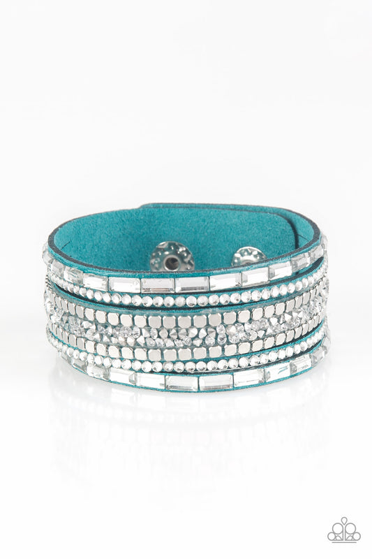 Paparazzi Rebel In Rhinestones Blue Single Wrap Snap Bracelet - P9DI-URBL-069XX