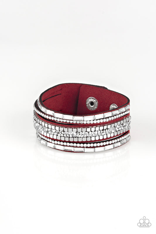 Paparazzi Rebel In Rhinestones Red Single Wrap Snap Bracelet