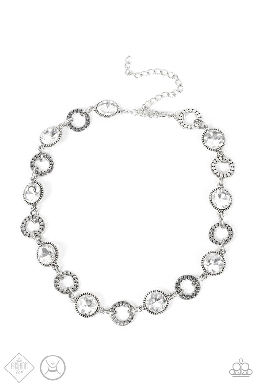 Paparazzi Rhinestone Rollout White Short Necklace - Fashion Fix Magnificent Musings December 2021 - Paparazzi Rhinestone Rollout White Short Necklace - Fashion Fix Magnificent Musings December 2021 - P2IN-WTXX-043EE