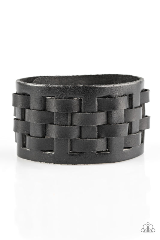 Paparazzi Road Hog Black Men's Single Wrap Snap Bracelet - P9UR-BKXX-283XX