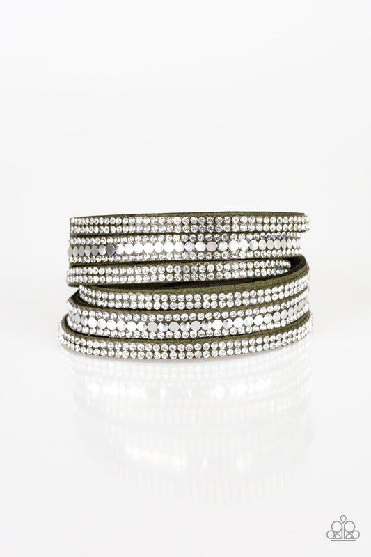 Paparazzi Rock Star Attitude Green Double Wrap Snap Bracelet