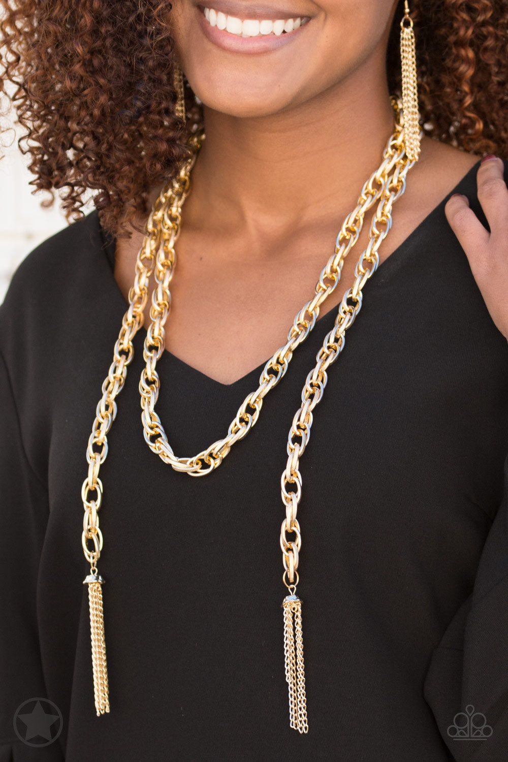 Paparazzi SCARFed for Attention Gold Scarf Blockbuster Necklace