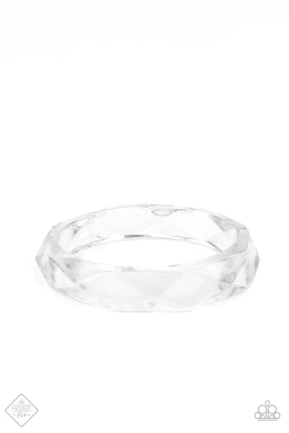 Paparazzi Clear-Cut Couture White Bangle Bracelet - Fashion Sunset Sightings August 2021