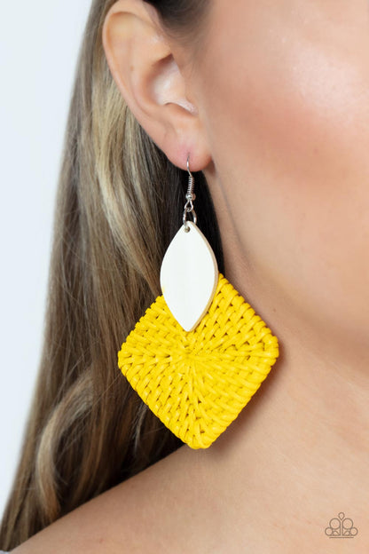 Paparazzi Sabbatical WEAVE Yellow Fishhook Earrings - P5SE-YWXX-156XX