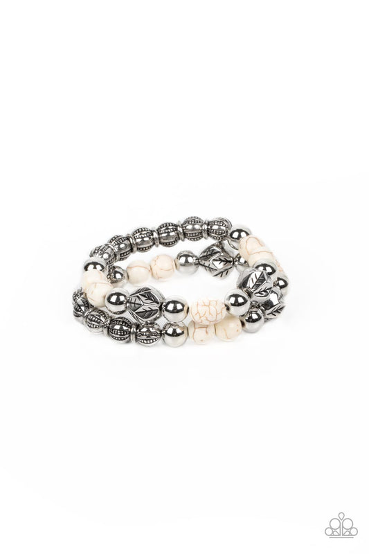 Paparazzi Sagebrush Saga White Stretch Bracelet - P9SE-WTXX-249XX