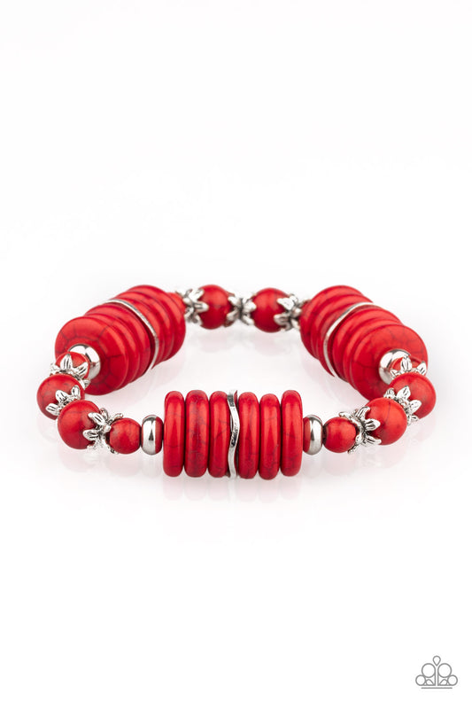 Paparazzi Sagebrush Serenade Red Stone Stretch Bracelet