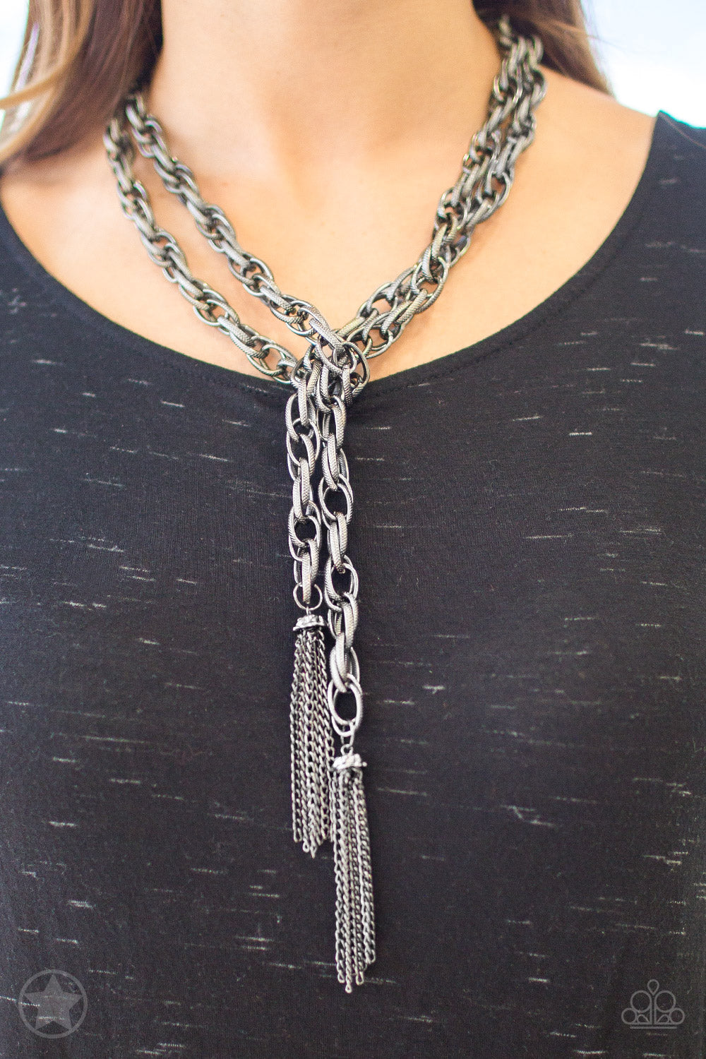 Paparazzi SCARFed For Attention Blockbuster Gunmetal Black Necklace long rope scarf wrap