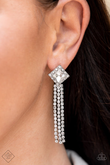 Paparazzi Seasonal Sparkle White Post Earrings - Fashion Fix Fiercely 5th Avenue September 2022 - P5PO-WTXX-358JX