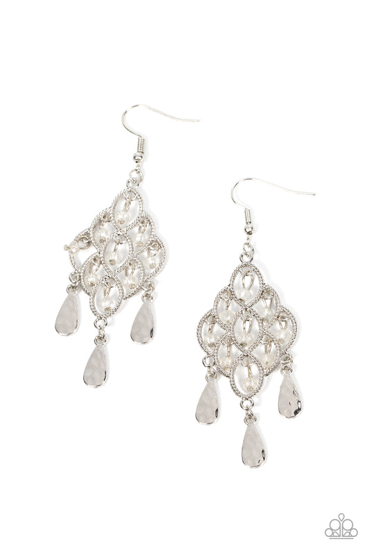 Paparazzi Sentimental Shimmer White Fishhook Earrings - P5WH-WTXX-262XX