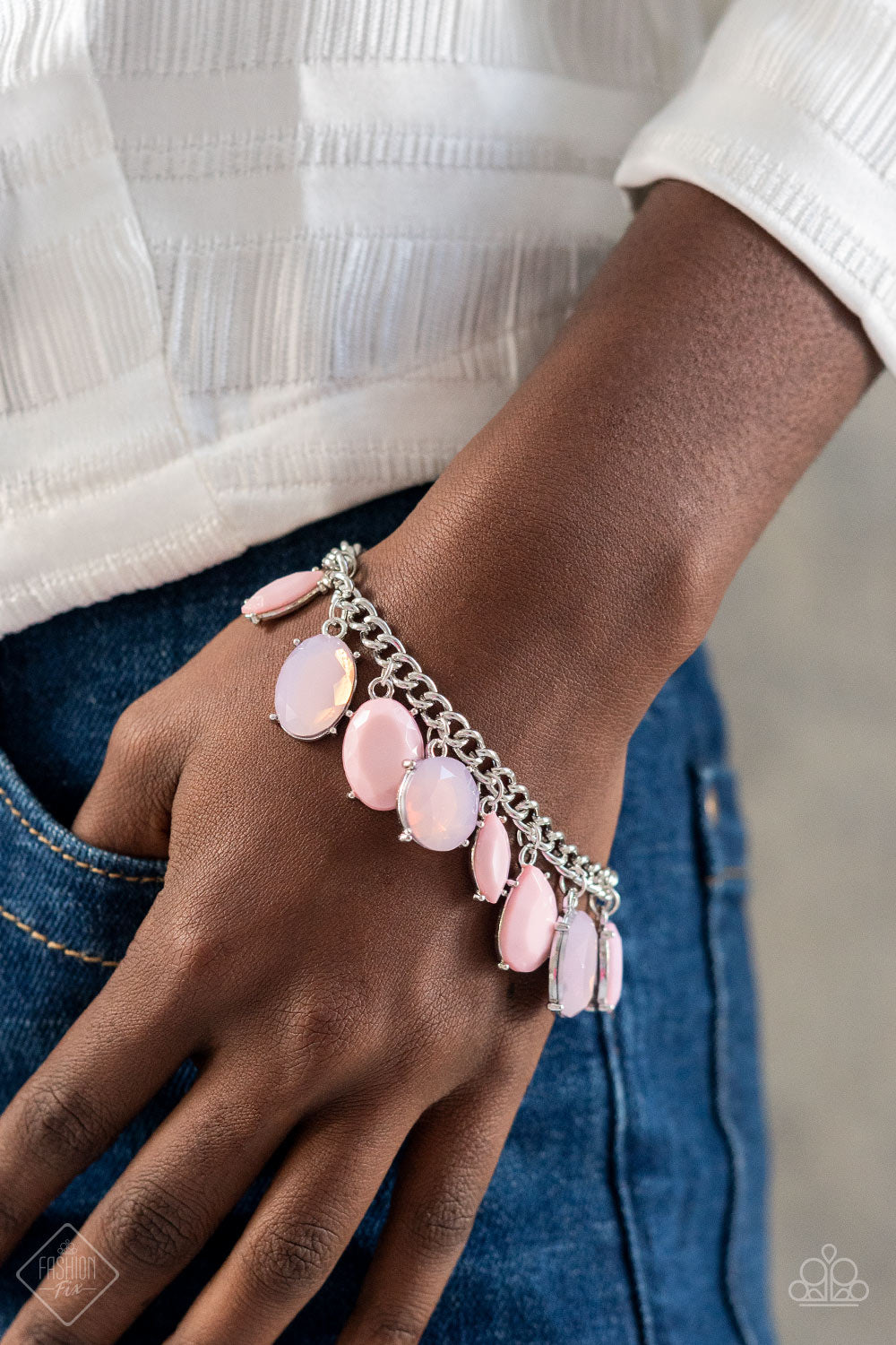 Paparazzi Serendipitous Shimmer Pink Clasp Bracelet - Fashion Fix Glimpses of Malibu February 2022