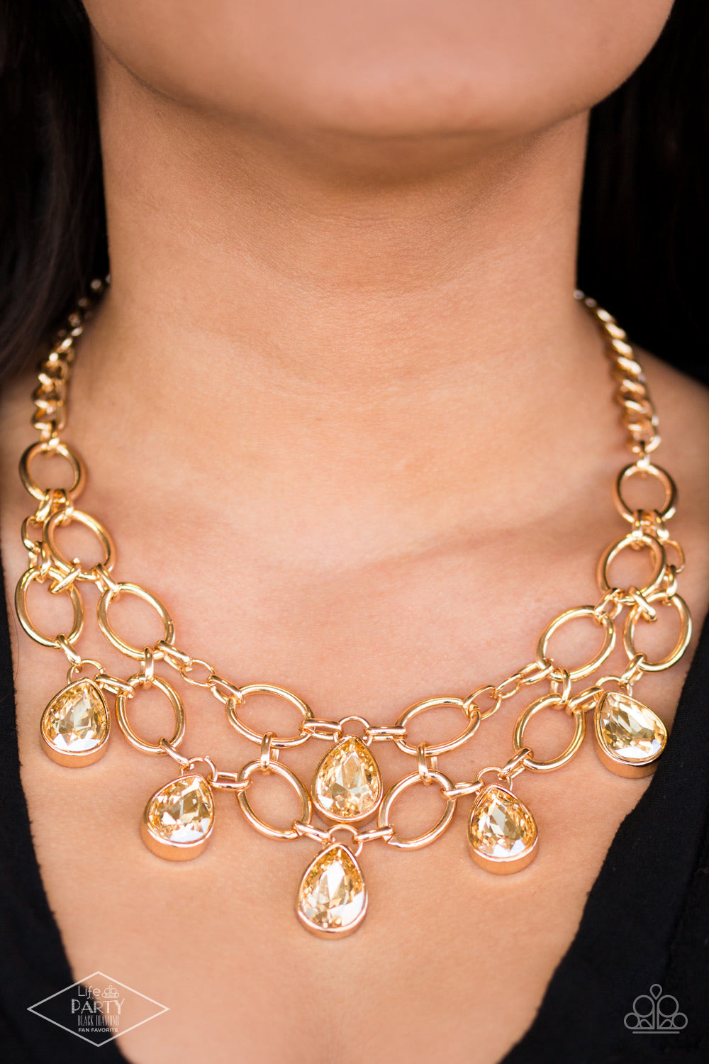 Paparazzi Show-Stopping Shimmer Gold Short Necklace - Life Of The Party Black Diamond Exclusive May 2022