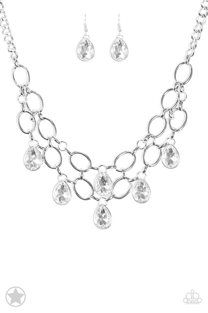 Paparazzi Show-Stopping Shimmer White Short Blockbuster Necklace