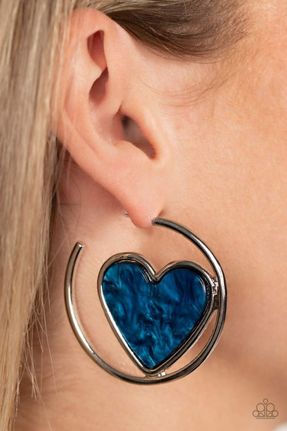 Paparazzi Smitten with You Blue Post Hoop Earrings - P5HO-BLXX-038XX